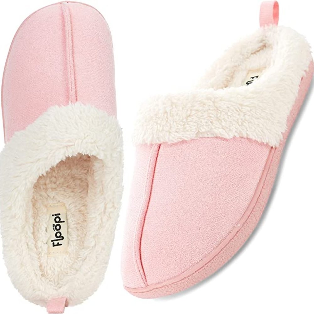 Floopi Slippers for Women Indoor Outdoor Fur Lined Clog Slipper W/Memory Foam